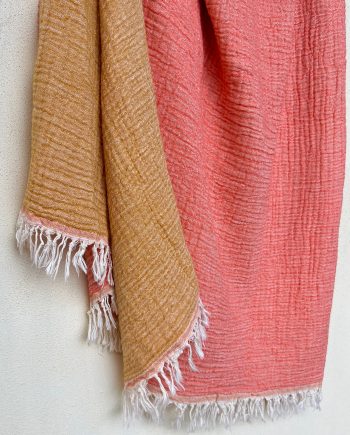 Double Muslin Turkish Towel – Coral & Mustard